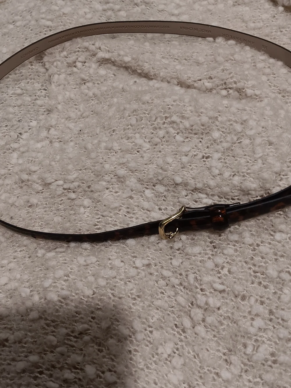 Ann Taylor Leopard-Pattern Slim Belt with Gold Buckle
